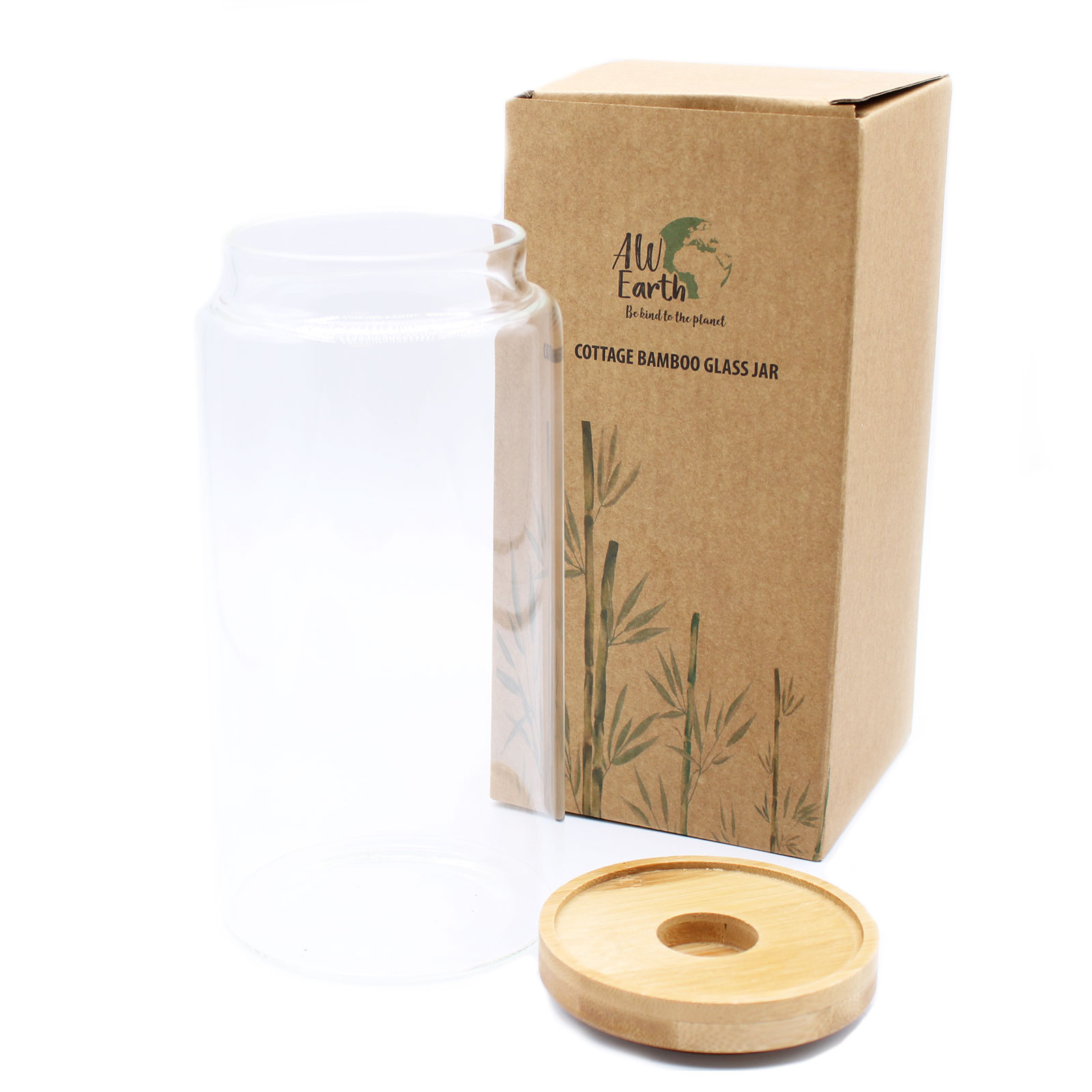 Cottage Bamboo Glass Jar - 15cm  (CGJ-03)