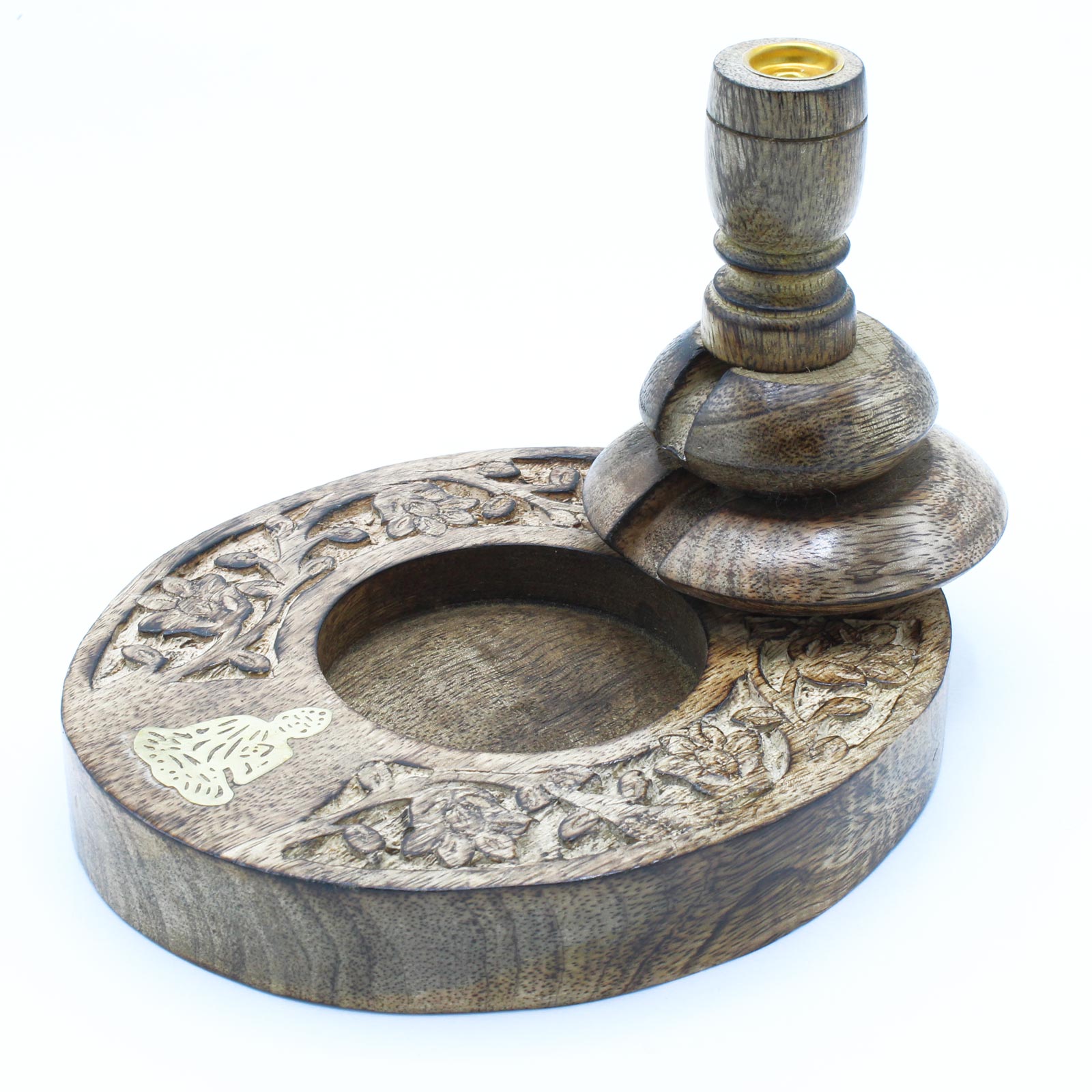 Med Mango Wood Backflow Burner - Brass Buddha  (WBF-08)