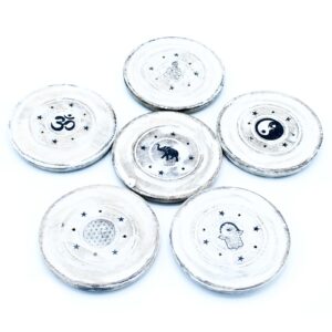 White Washed Incense Holder - Cone and Incense Disc  (WWIH-02)