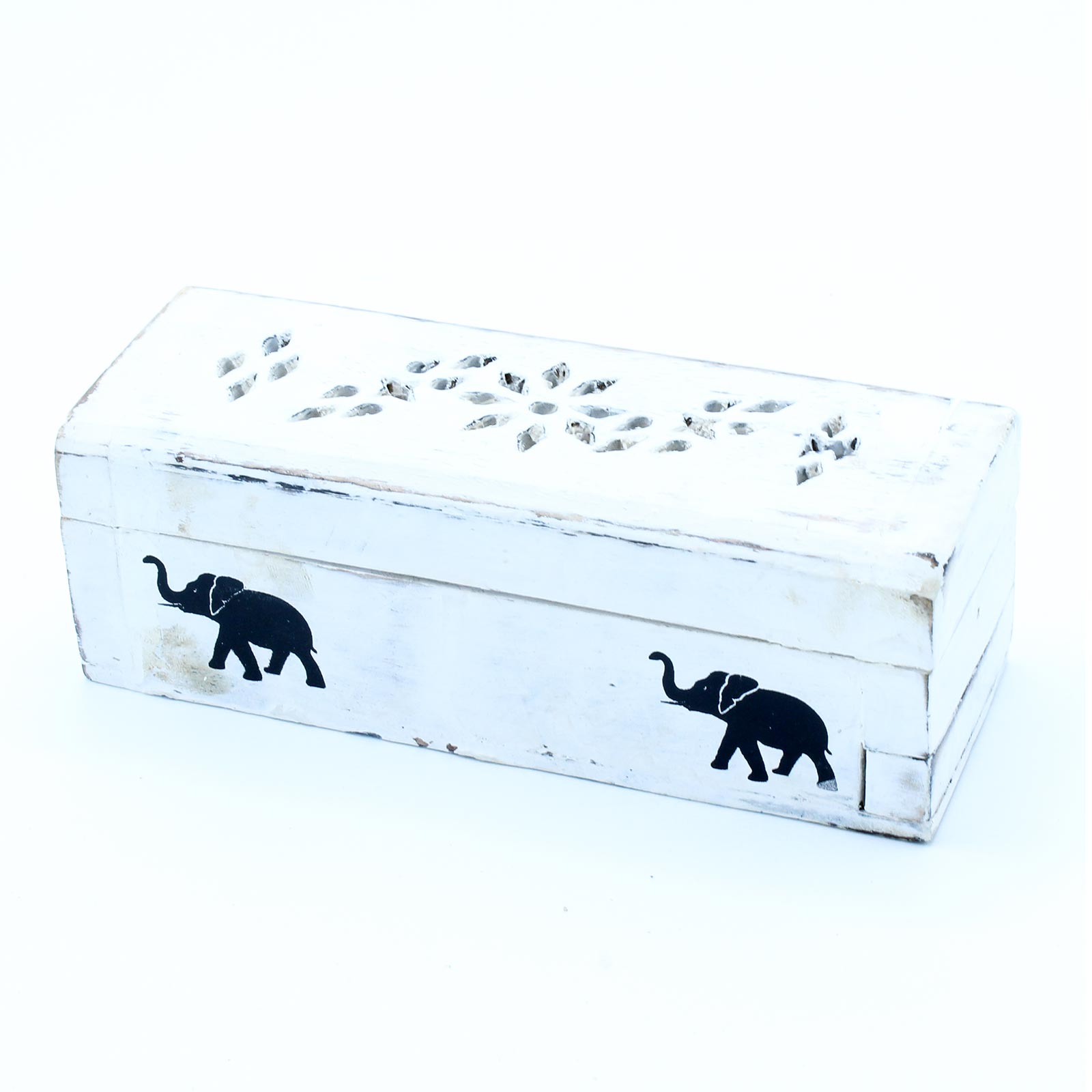 White Washed Incense Holder - Cone Smoke Box 15 cm  (WWIH-06)