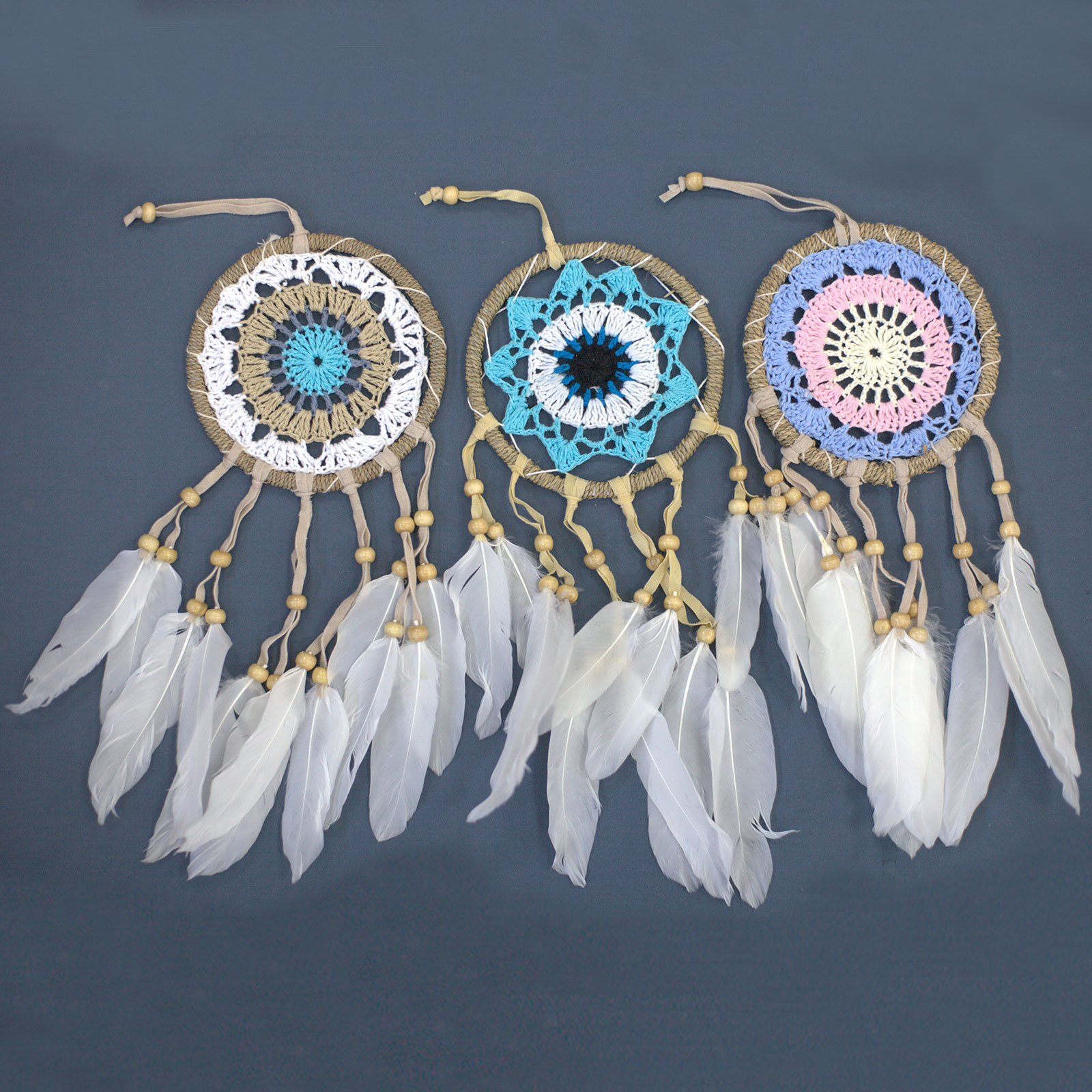 Pastel Blue Macramé Dream Catcher 12cm (asst colours)  (-MDC 4.00)