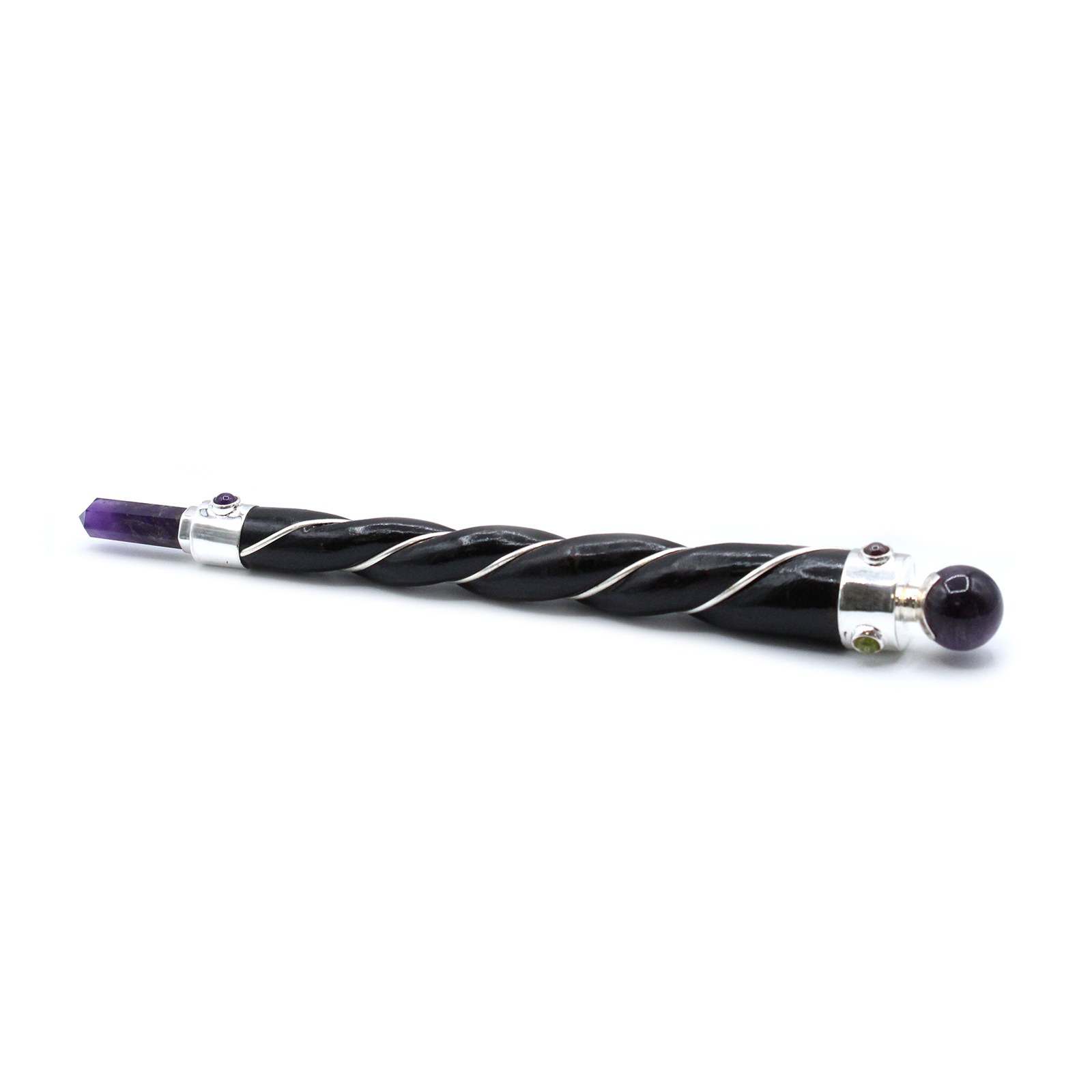 Twisted Healing Wand - Silver Amethyst Sphere (HWand-50)