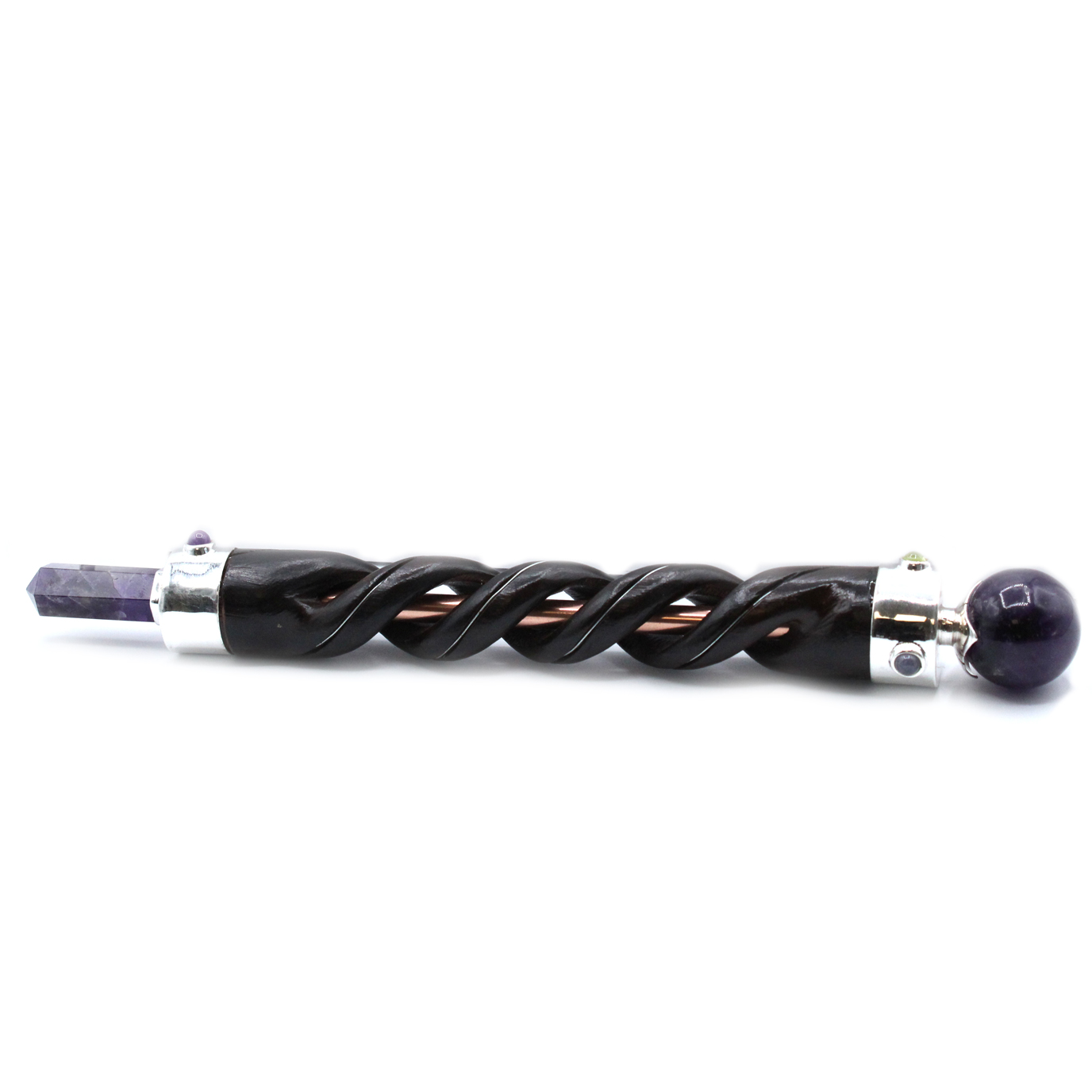 Spiral Carving Healing Wand - Copper Pipe Amethyst  (HWand-54)