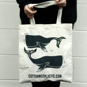 Lrg Black 8oz Cotton Bag 38x42cm - WHALES - WHITE  (CCOTT-17)
