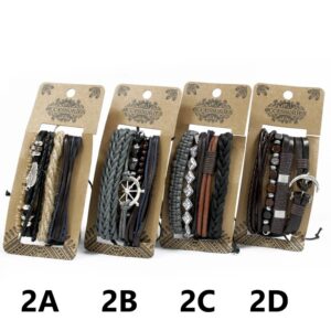 Mens Bracelet Sets - Metal & Leather (asst)  (MBS-02)