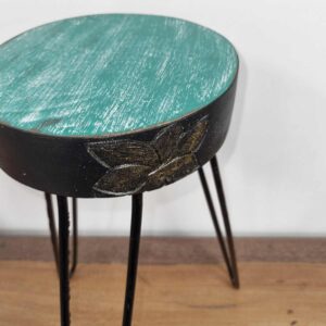 Albasia Wood Plant Stand - Turquoise & gold detail  (HPS-03)