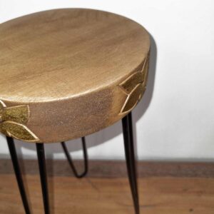 Albasia Wood Plant Stand - Natural & gold detail  (HPS-04)