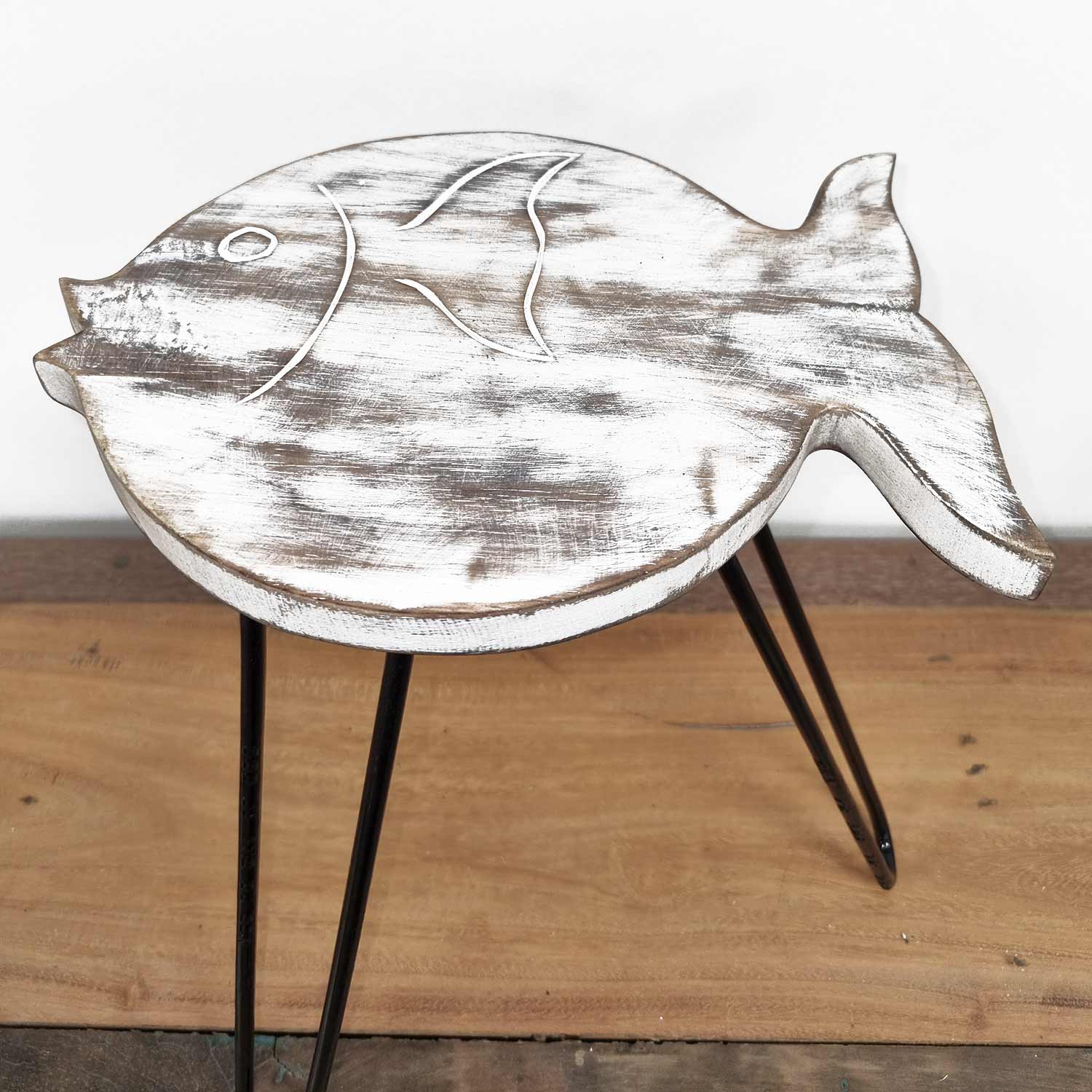 Albasia Wood Fish Stand - Whitewash (HPS-05)