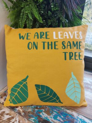 Printed Cotton Cushion Cover - We are Leaves - Yellow  (CushN-02A)