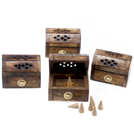 Mini Incense Cone Smoke Box - Mango Wood  (ISH-135M)