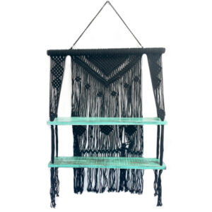 Black Macrame Hanging Shelves - Turquoise  (MHS-03)