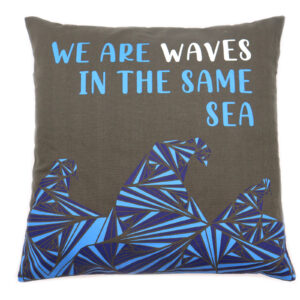 Printed Cotton Cushion Cover - We are Waves - Grey  (CushN-01A)