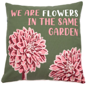 Printed Cotton Cushion Cover - We are Flowers - Olive (CushN-03A)