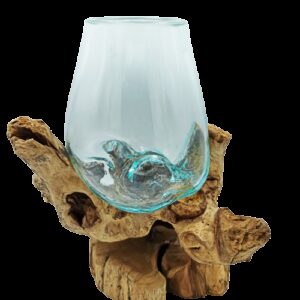 Molten Glass on Wood with Stand - Large Bowl  (MGW-19)