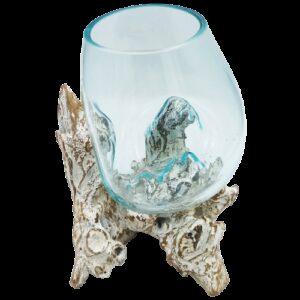 Molten Glass on Whitewash Wood - Large Bowl  (MGW-15)