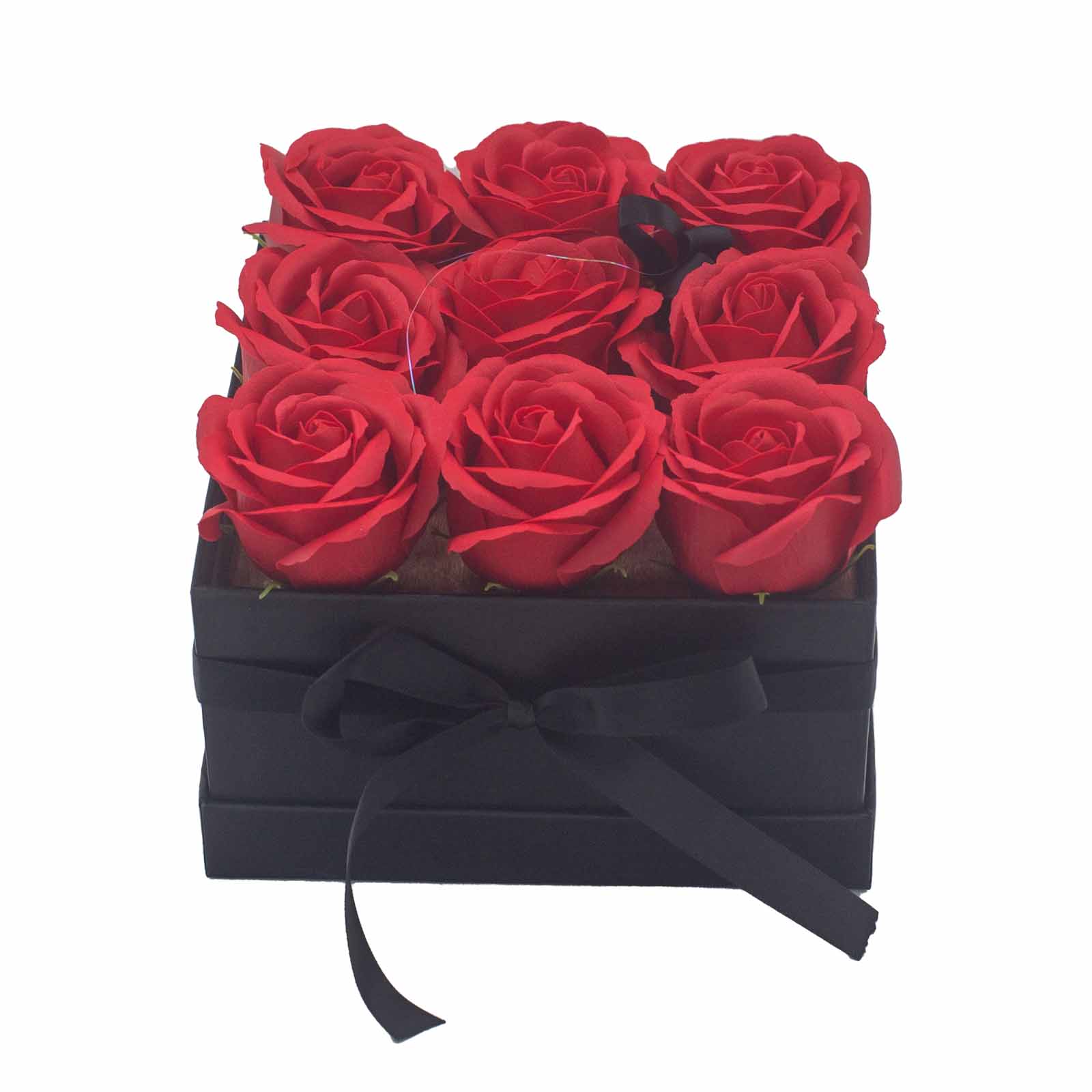Soap Flower Gift Bouquet - 9 Red Roses - Square  (GSFB-01)