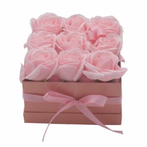 Soap Flower Gift Bouquet - 9 Pink Roses - Square  (GSFB-04)