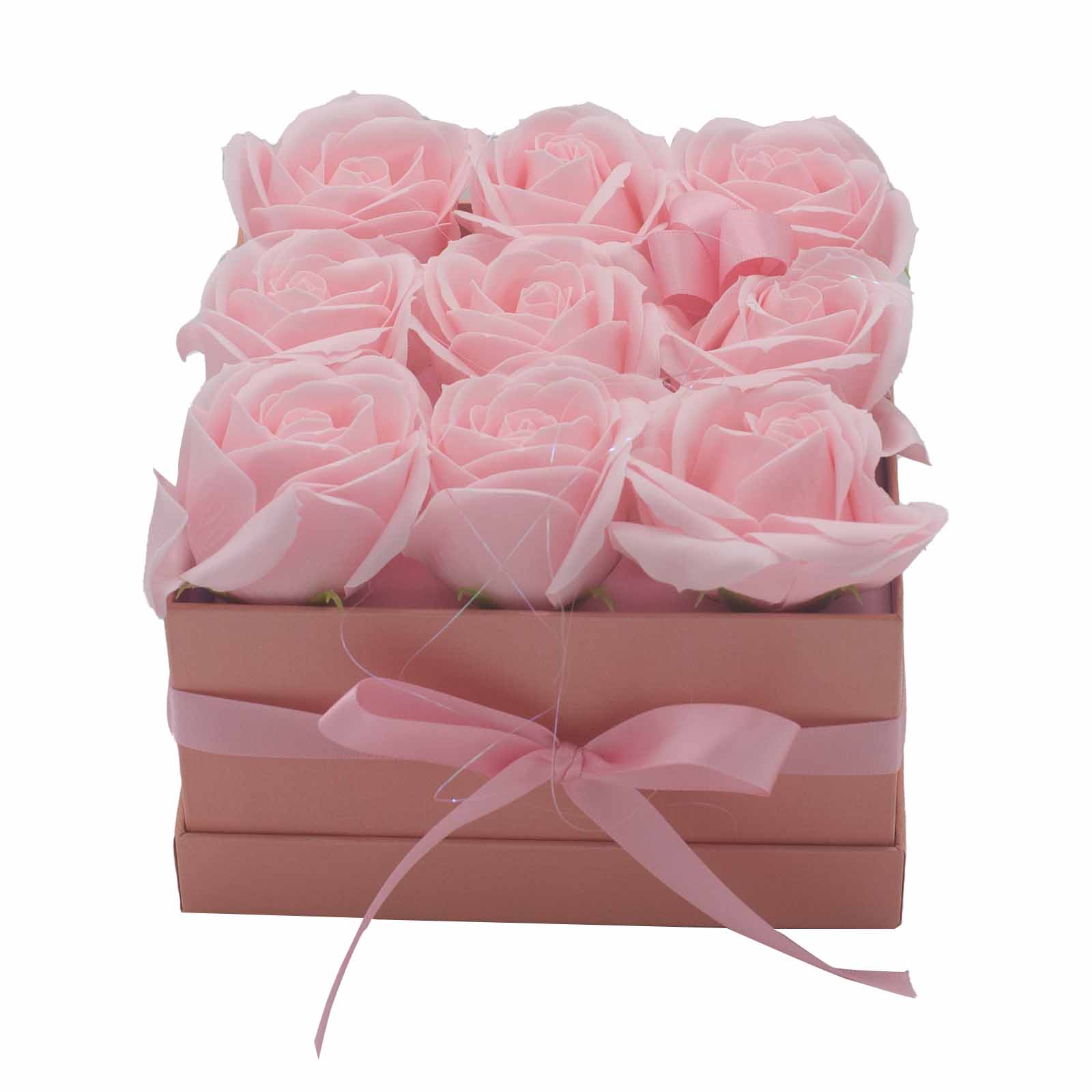 Soap Flower Gift Bouquet - 9 Pink Roses - Square  (GSFB-04)