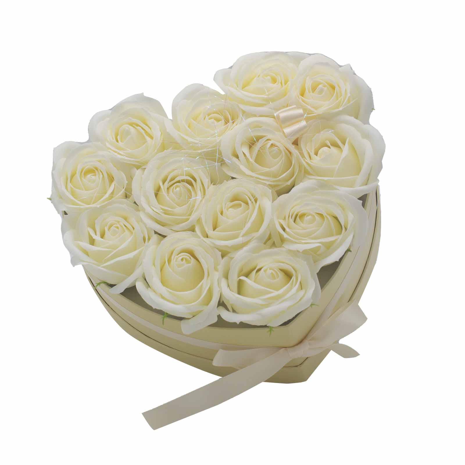 Soap Flower Gift Bouquet - 13 Cream Roses - Heart  (GSFB-08)