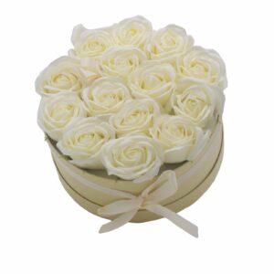 Soap Flower Gift Bouquet - 14 Cream Roses - Round  (GSFB-09)