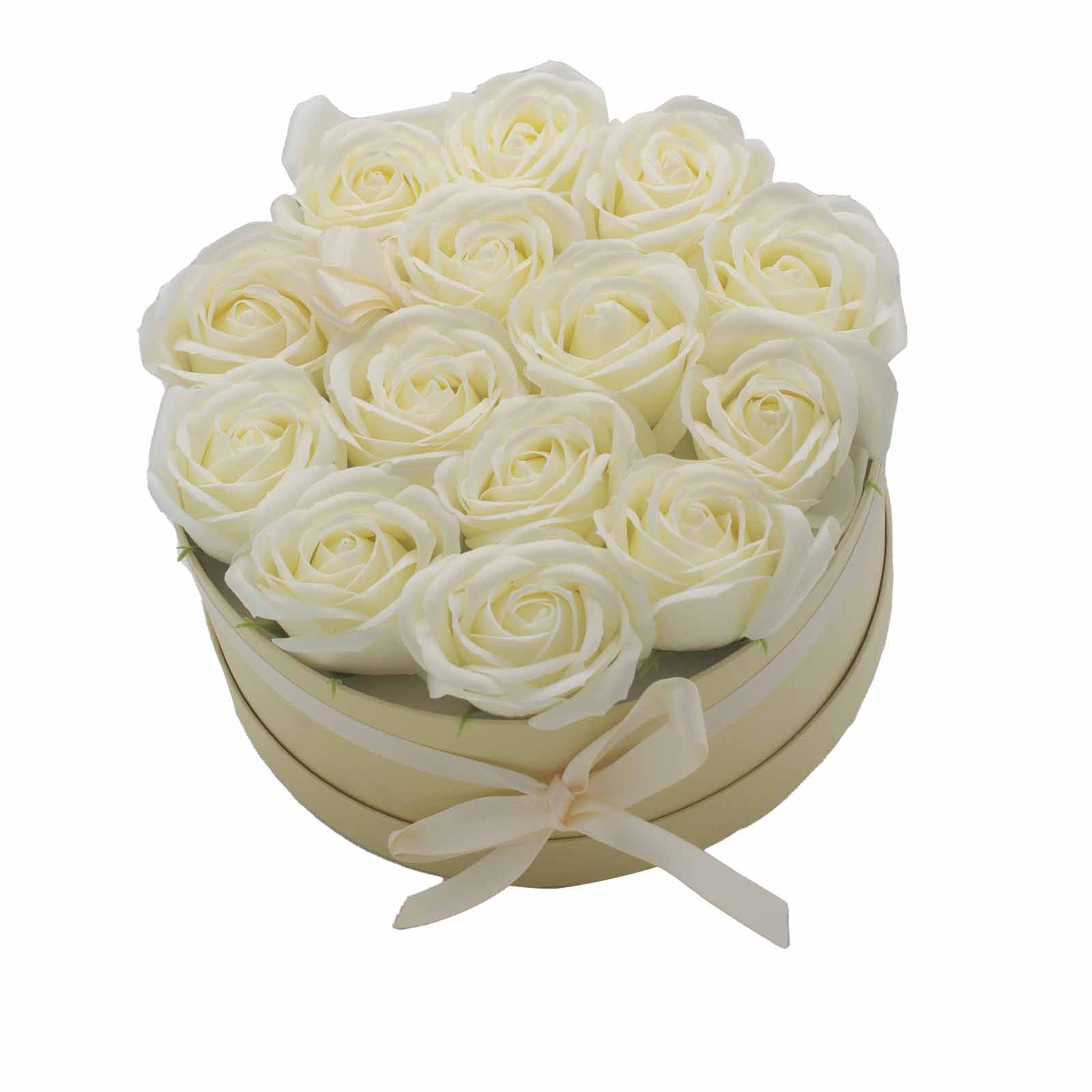 Soap Flower Gift Bouquet - 14 Cream Roses - Round  (GSFB-09)