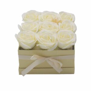 Soap Flower Gift Bouquet - 9 Cream Roses - Square  (GSFB-07)