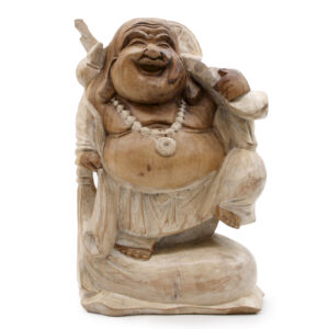 Hand Carved Buddha Statue - 30cm Bring Wood - Whitewash  (HCBS-17)