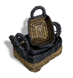 Banana Leaf & Hitam Raffia Square Basket- Set of 3  (NBA-05)
