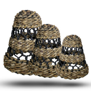 Natural Banana Leaf & Hitam Raffia Lamp Shades - Set of 3  (NLAS-02)