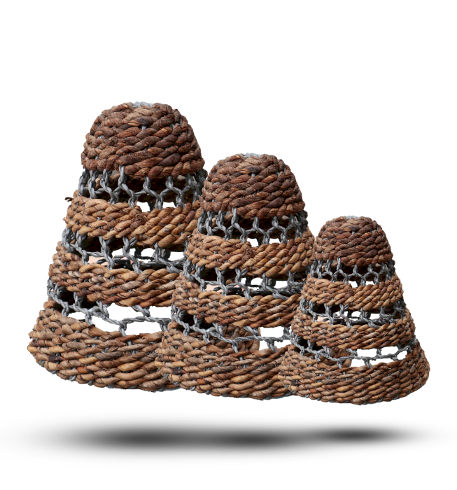 Natural Banana Leaf & Abu-Abu Raffia Lamp Shades - Set of 3 (NLAS-03)