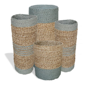 Seagrass & Abu-Abu Raffia Set - 2 Vase & 2 Bins  (NVA-03)