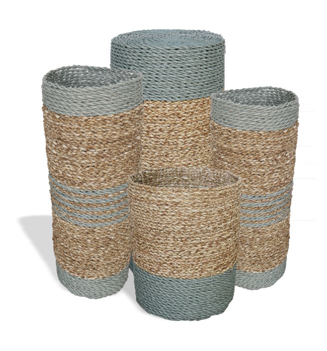 Seagrass & Abu-Abu Raffia Set - 2 Vase & 2 Bins  (NVA-03)