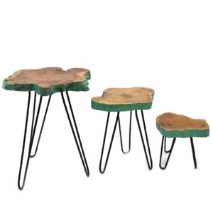 Set of 3 Gamell Wood Plant Stands - Greenwash  (PSS-02)