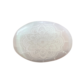 Selenite Palm Stone - Mandala Engraved  (SelW-18)