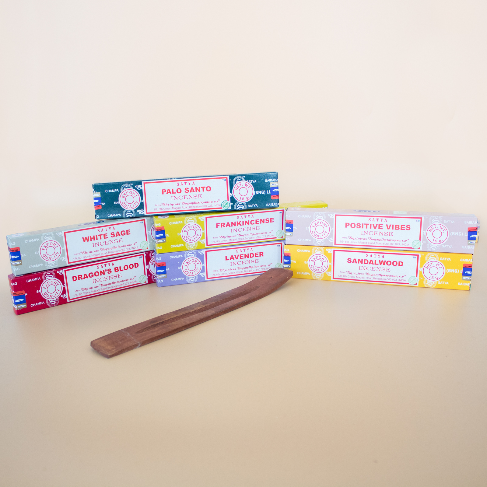 Satya Incense Sticks Starter Pack Set (7 scents + Mango Wood Incense Holder)  (EID-61DS)