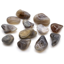 Bag of 12 Medium African Tumble Stones - Grey Agate - Botswana (ATumbleM-01)