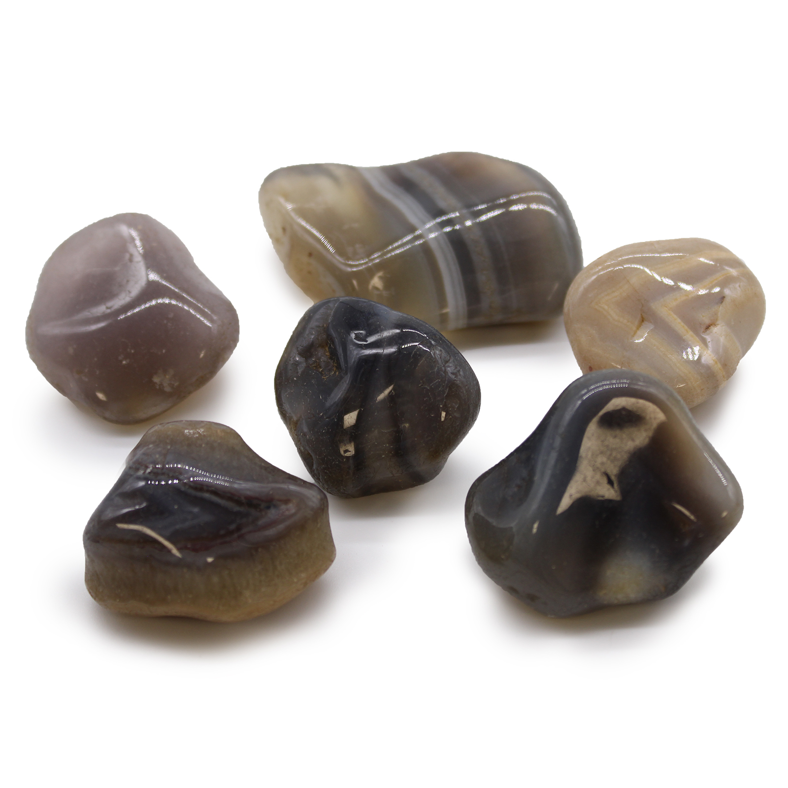 Bag of 6 Large African Tumble Stones - Grey Agate - Botswana (ATumbleL-01)