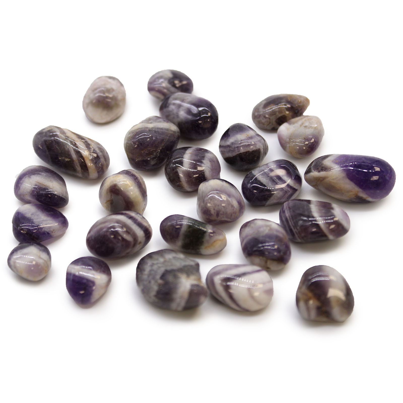 Bag of 24 Small African Tumble Stones - Amethyst - Chevron (ATumbleS-12)