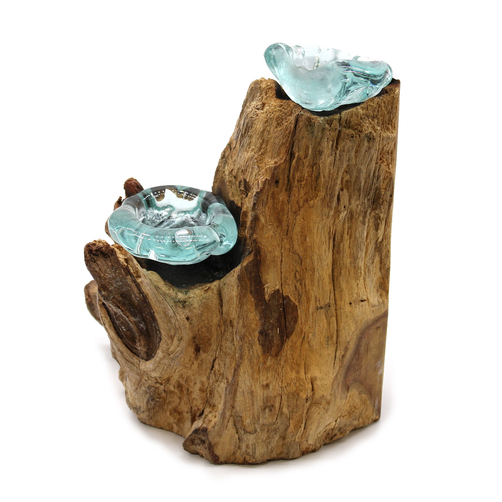 Molton Glass Candle Double Holder on Wood  (MGW-25)