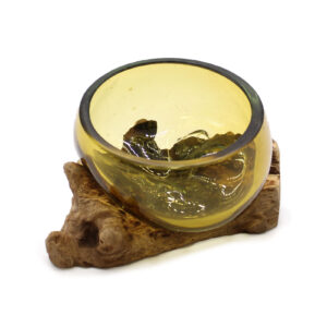 Molton Glass Mini Amber Bowl on Wood  (MGW-33)