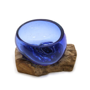 Molton Glass Mini Blue Bowl on Wood (MGW-34)