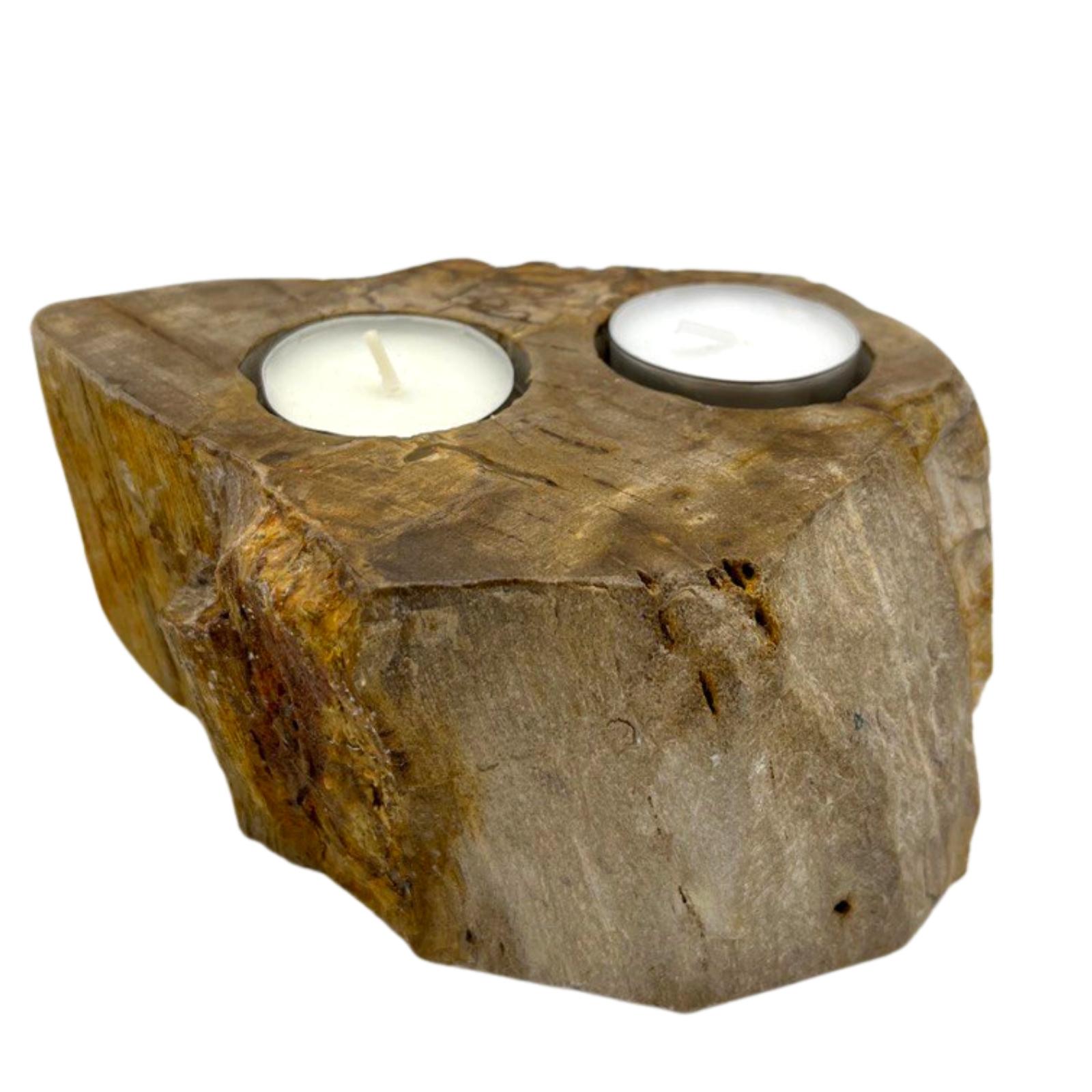 Petrified Wood Candle Holder - Double  (PetW-03)