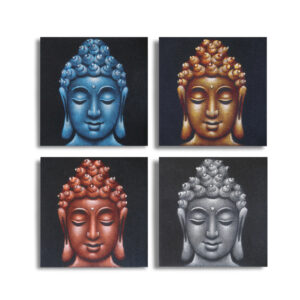 Set of 4 Buddha Heads Sand Detail 40x40cm  (BAP-16)