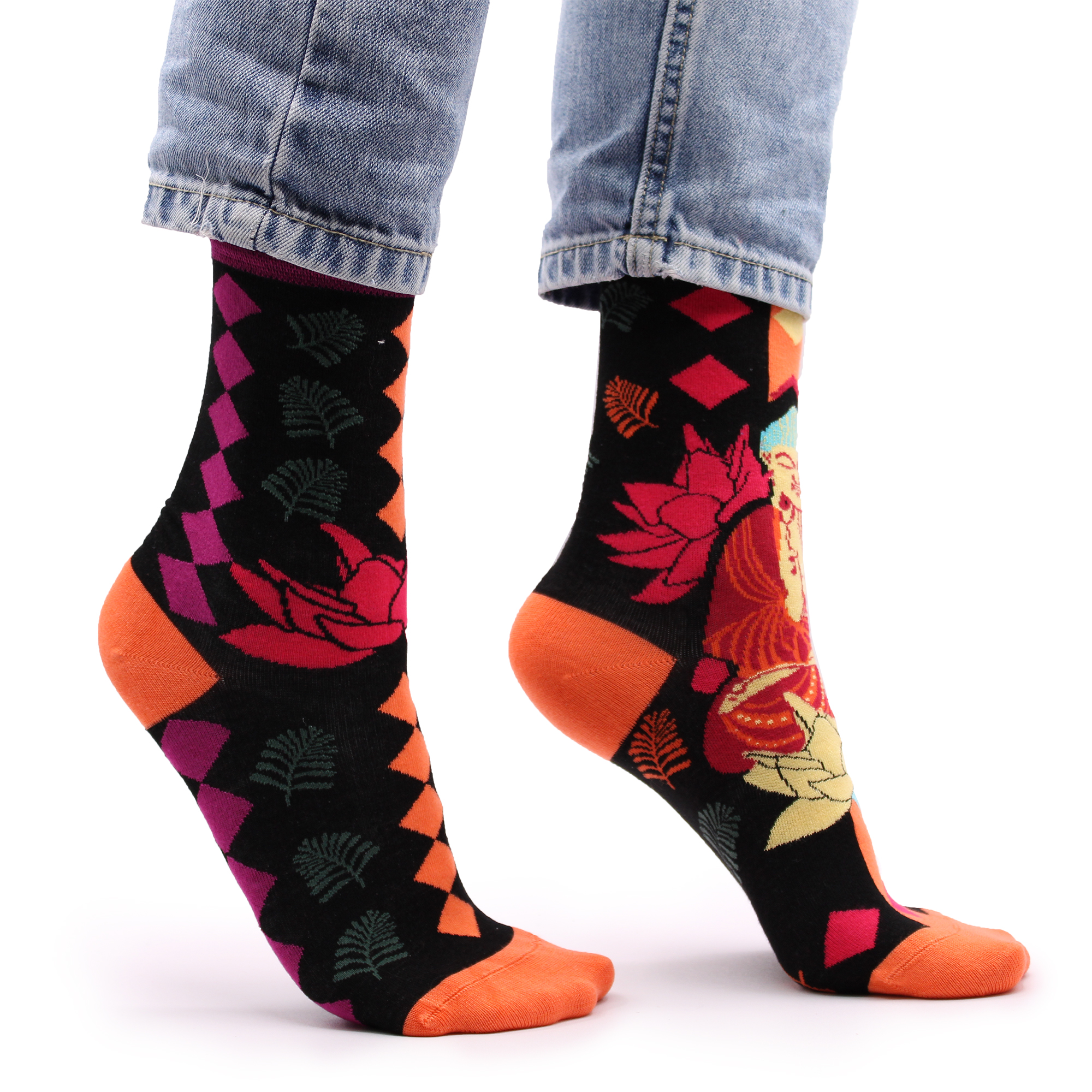 Hop Hare Bamboo Socks (36-40) - Pink Buddha & Lotus  (BamS-22F)