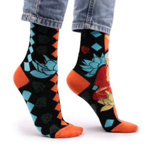 Hop Hare Bamboo Socks (36-40) - Blue Buddha & Lotus  (BamS-23F)