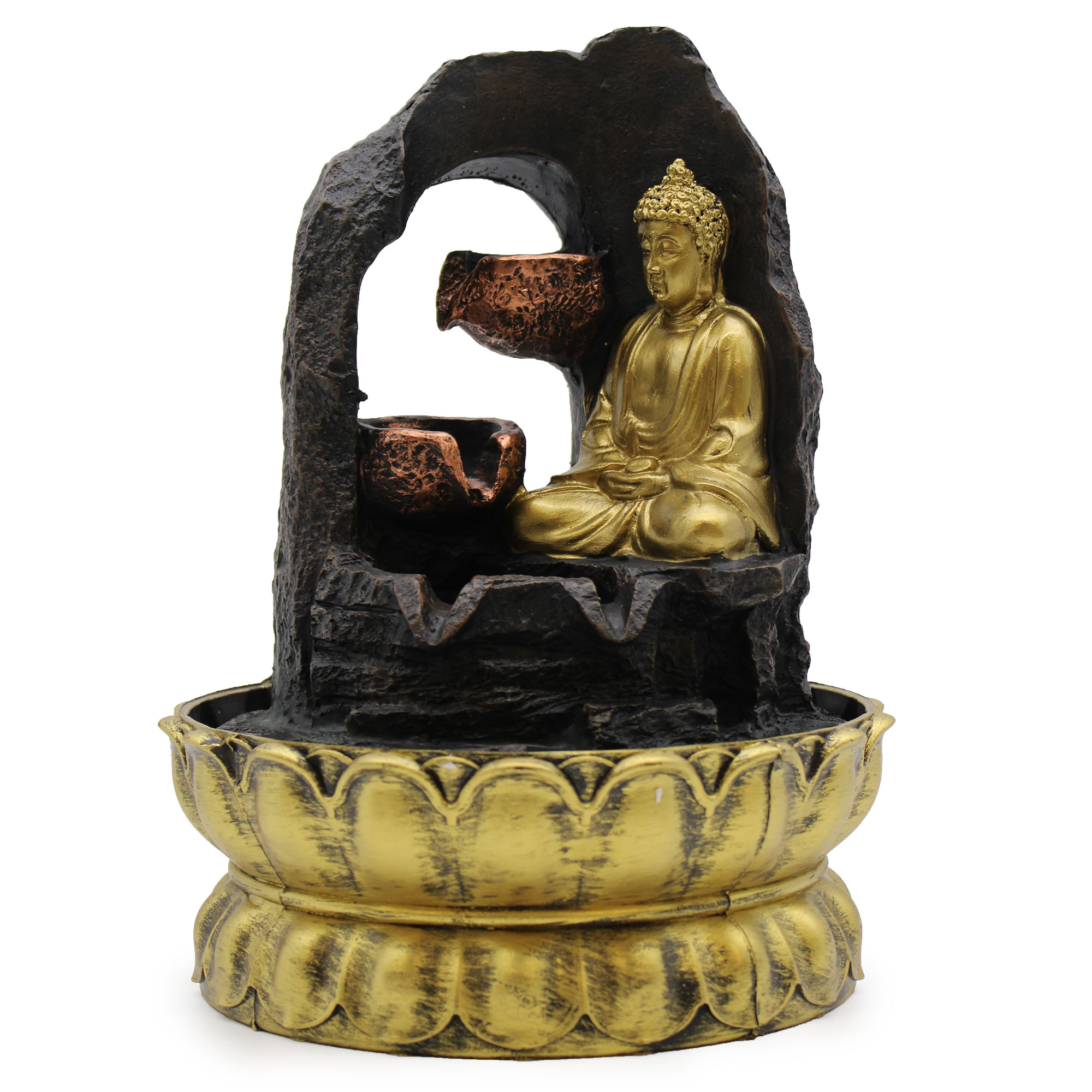 Tabletop Water Feature - 30cm - Golden Meditating Buddha  (WaterF-01)