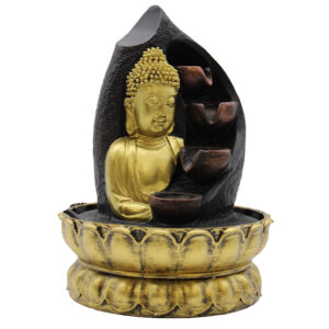 Tabletop Water Feature - 30cm - Golden Buddha & Pouring Pots  (WaterF-03)