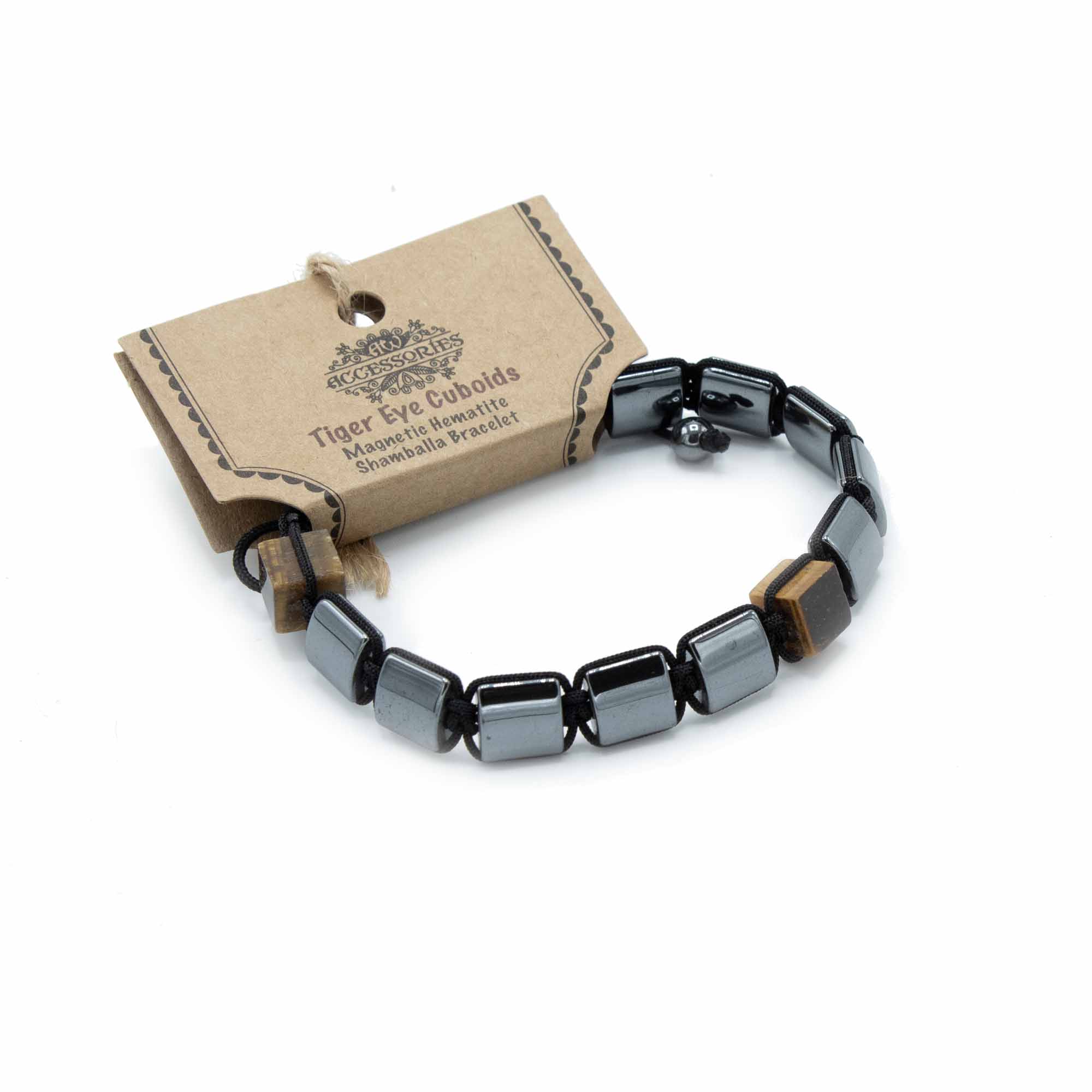 Magnetic Hematite Shamballa Bracelet -  Tiger Eye Cuboids  (MHSB-10)