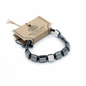 Magnetic Hematite Shamballa Bracelet -  White Jasper Cuboids  (MHSB-11)