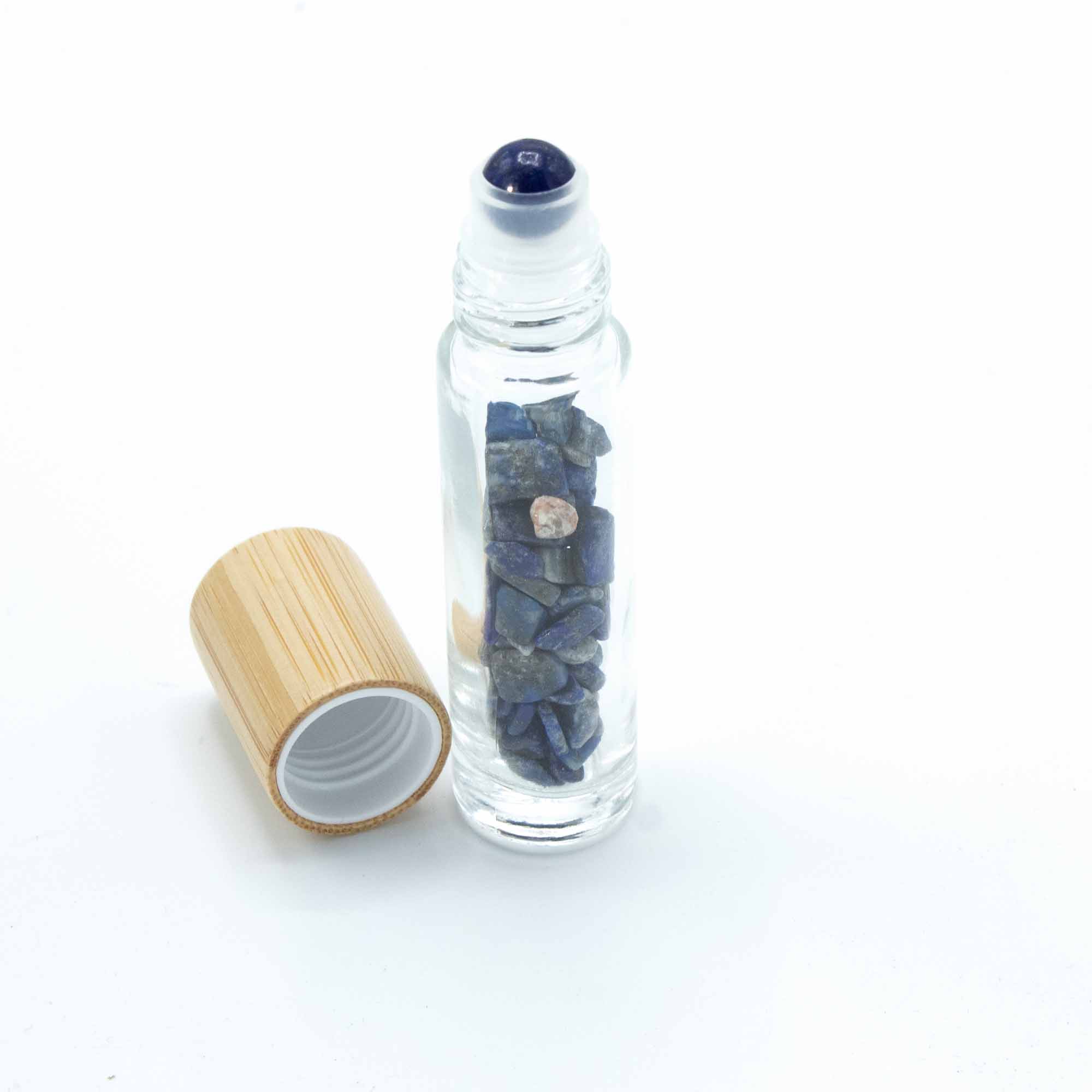 Gemstone Essential Oil Roller Bottle - Sodalite - Wooden Cap + Gemstone Roller Tip for 5ml Bottle - Sodalite (CGRB-02)